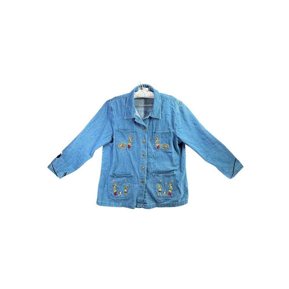 Vintage Passion Denim Jacket Embroidered Kokopelli Southwestern Western Size L